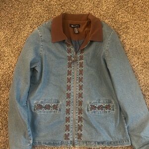 Denim&Co Blue Jacket with Brown Collar